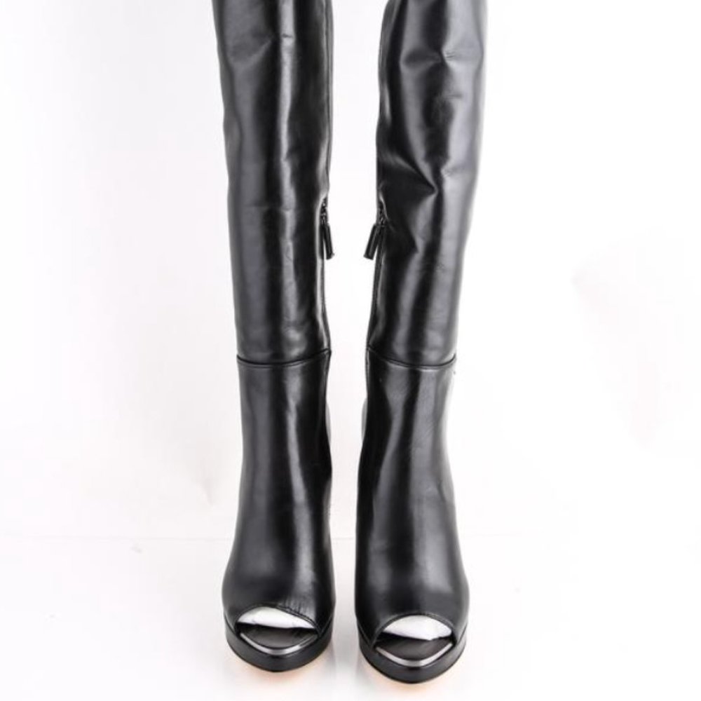 Hervé Leger Black Hl-Nora Peep Toe Boots 7 37